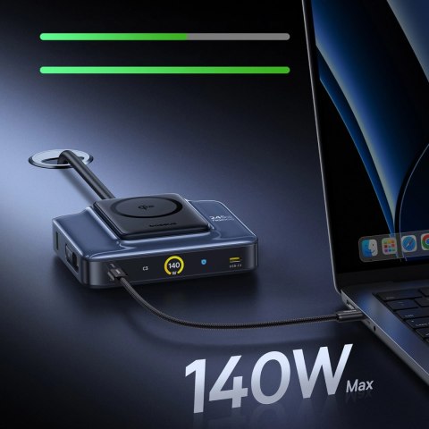 Stacja ładująca Baseus Nomos NH21 6w1 245W bezprzewodowa z dwoma zwijanymi kablami USB-C - czarna