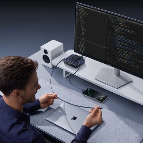 Stacja ładująca Baseus Nomos NH21 6w1 245W bezprzewodowa z dwoma zwijanymi kablami USB-C - czarna