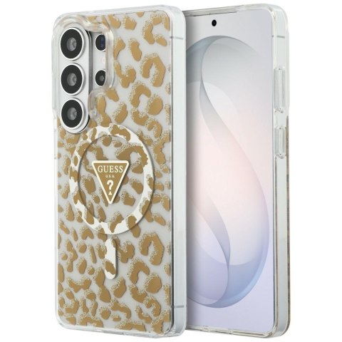 Guess nakładka IML Leopard Print Triangle MagSafe do Samsung Galaxy S26 Ultra brązowa