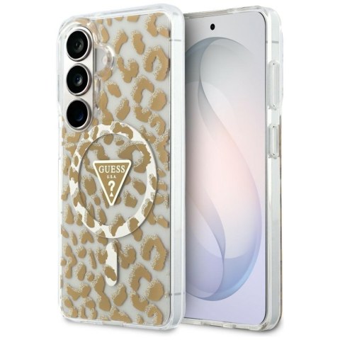 Guess nakładka IML Leopard Print Triangle MagSafe do Samsung Galaxy S26 brązowa
