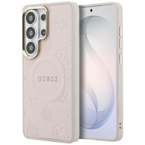 Guess nakładka Saffiano Peony Embossed Ring MagSafe do Samsung Galaxy S26 Ultra różowa