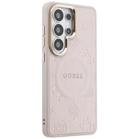 Guess nakładka Saffiano Peony Embossed Ring MagSafe do Samsung Galaxy S26 Ultra różowa