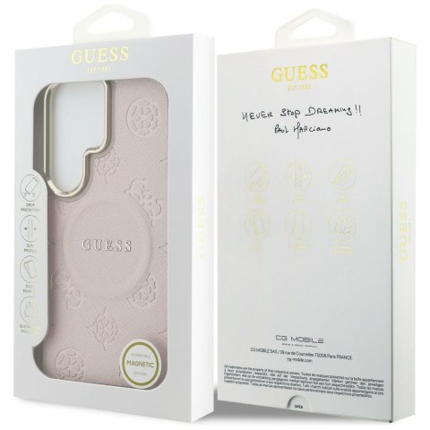 Guess nakładka Saffiano Peony Embossed Ring MagSafe do Samsung Galaxy S26 Ultra różowa
