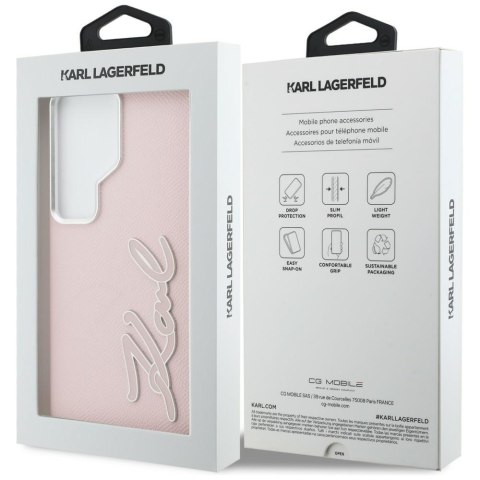 Karl Lagerfeld nakładka Grained Signature Metal Resin Logo do Samsung Galaxy S26 Ultra różowa