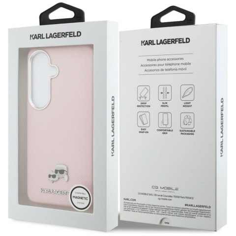 Karl Lagerfeld nakładka Saffiano KC Metal Logo MagSafe do Samsung Galaxy S26 różowa