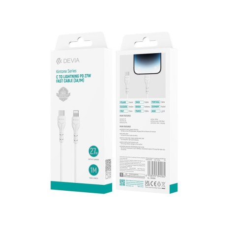 Devia kabel Kintone EC150 USB-C - Lightning 1,0 m 27W 3A biały Devia kabel Kintone EC150 USB-C - Lightning 1,0 m 27W 3A biały