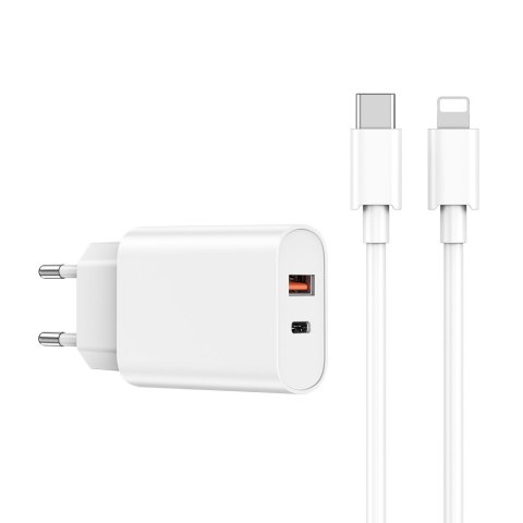 WIWU ładowarka sieciowa Wi-U002 PD + QC 20W 1x USB 1x USB-C biała + kabel USB-C - Lightning WIWU ładowarka sieciowa Wi-U002 PD + QC 20W 1x USB 1x USB-C biała + kabel USB-C - Lightning
