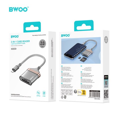 BWOO BZ63 adapter Lightning - karta SD/TF szary