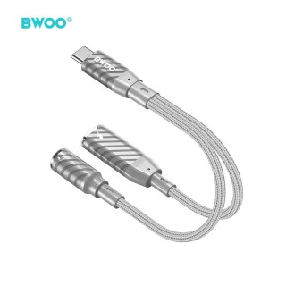BWOO BZ67 adapter 2w1 USB-C - jack 3.5mm/USB-C szary