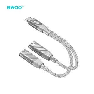 BWOO BZ68 adapter 2w1 USB-C - 2x USB-C szary