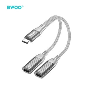 BWOO BZ68 adapter 2w1 USB-C - 2x USB-C szary