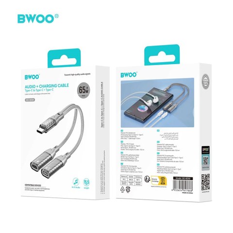 BWOO BZ68 adapter 2w1 USB-C - 2x USB-C szary