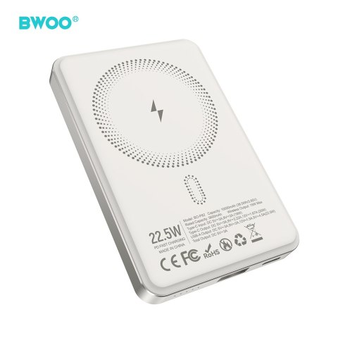 BWOO P82 BO power bank 10000mah 15w ładowanie bezprzewodowe jasnoszary