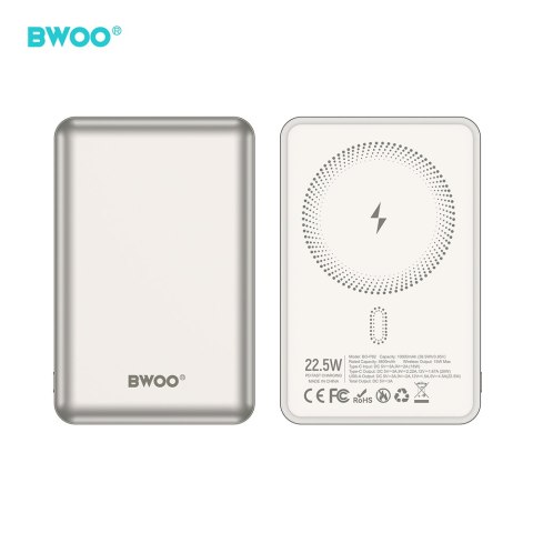 BWOO P82 BO power bank 10000mah 15w ładowanie bezprzewodowe jasnoszary
