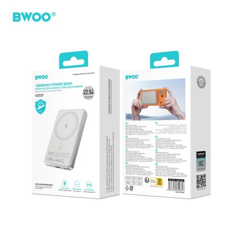BWOO P82 BO power bank 10000mah 15w ładowanie bezprzewodowe jasnoszary