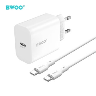 BWOO ładowarka sieciowa CDA233 PD 20W 1x USB-C biała + kabel USB-C - USB-C