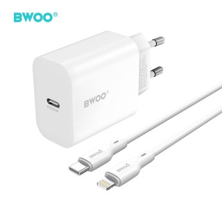 BWOO ładowarka sieciowa CDA233 PD 20W 1x USB-C biała + kabel USB-C - lightning