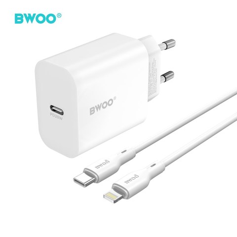 BWOO ładowarka sieciowa CDA233 PD 20W 1x USB-C biała + kabel USB-C - lightning