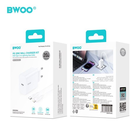 BWOO ładowarka sieciowa CDA233 PD 20W 1x USB-C biała + kabel USB-C - lightning