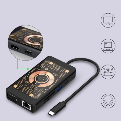QUALO Transparent HUB USB-C HDMI z funkcją ładowarki bezprzewodowej QTPB5-HUB-18 czarny