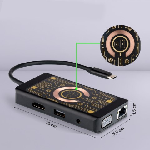 QUALO Transparent HUB USB-C HDMI z funkcją ładowarki bezprzewodowej QTPB5-HUB-18 czarny