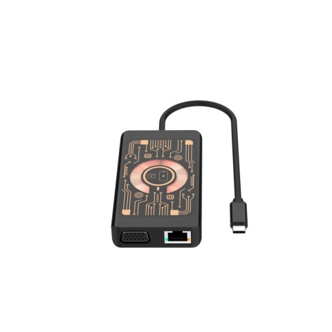 QUALO Transparent HUB USB-C HDMI z funkcją ładowarki bezprzewodowej QTPB5-HUB-18 czarny