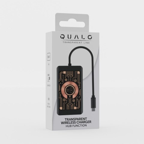 QUALO Transparent HUB USB-C HDMI z funkcją ładowarki bezprzewodowej QTPB5-HUB-18 czarny