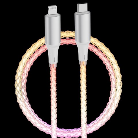 QUALO kabel świecący USB-C-Lightning 1M 3A biało/srebrny QCS-CL-00