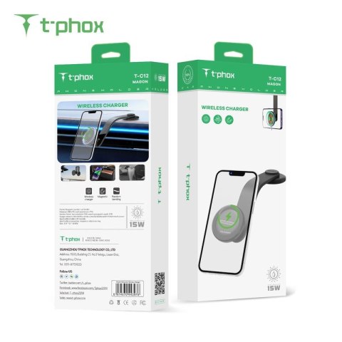 Uchwyt samochodowy T-PHOX MAG ON 15W MAGNETIC WIRELESS BLACK