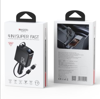 Yesido Ład. sam. Y71 125W Fast Charging 4w1 LED + Kabel 65W C+iP, BLACK / CZARNY