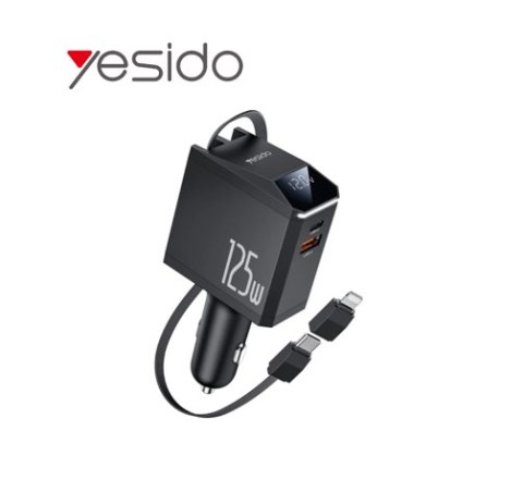 Yesido Ład. sam. Y71 125W Fast Charging 4w1 LED + Kabel 65W C+iP, BLACK / CZARNY