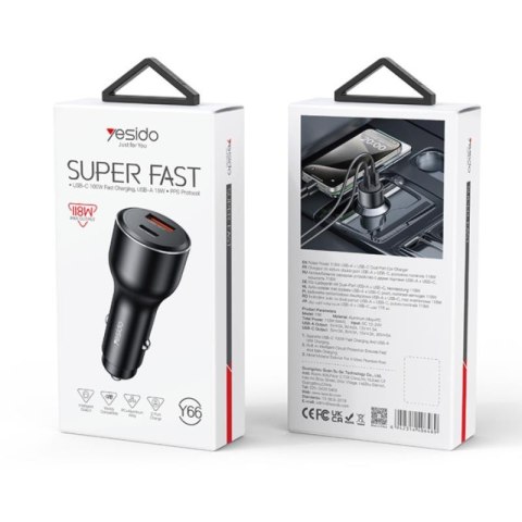 Yesido ładowarka samochodowa Y65 118W QC3.0 USB-A+C BLACK / CZARNY