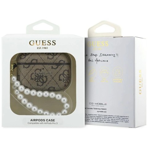 Etui Guess 4G Pearl Strap na AirPods Pro 3 - brązowe