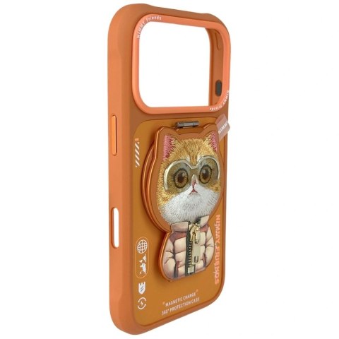 Etui Nimmy Cool&Cute 2.0 Cat na iPhone 17 Pro Max z magnetyczną zawieszką - pomarańczowe