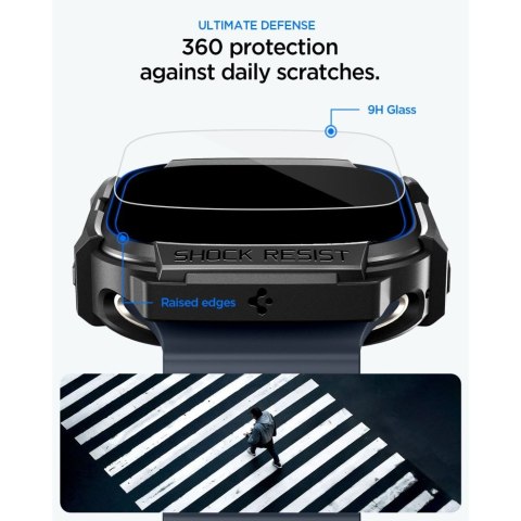 SPIGEN RUGGED ARMOR & TEMPERED GLASS APPLE WATCH ULTRA 1 / 2 / 3 (49 MM) MATTE BLACK