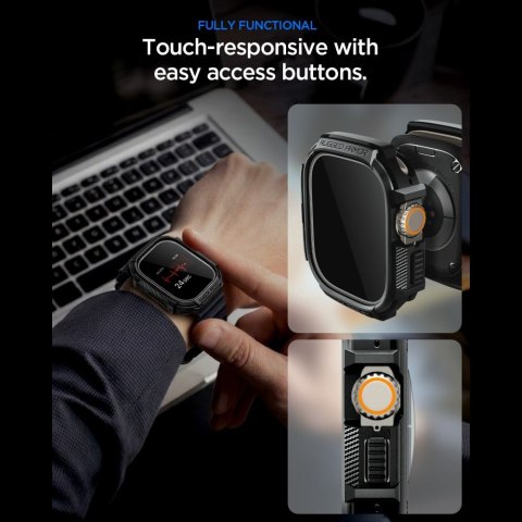 SPIGEN RUGGED ARMOR & TEMPERED GLASS APPLE WATCH ULTRA 1 / 2 / 3 (49 MM) MATTE BLACK