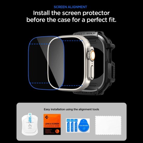 SPIGEN RUGGED ARMOR & TEMPERED GLASS APPLE WATCH ULTRA 1 / 2 / 3 (49 MM) MATTE BLACK