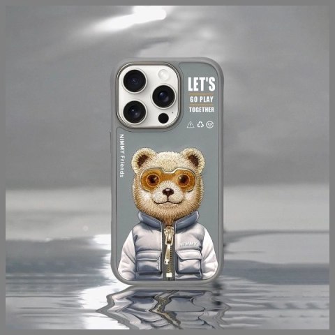 Etui Nimmy Cool&Cute 2.0 Bear na iPhone 16 Pro - szare