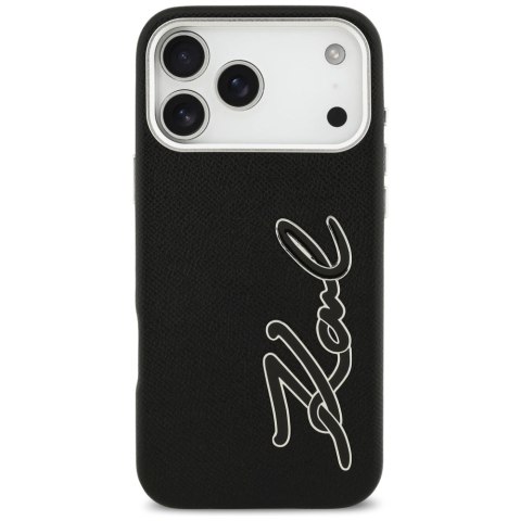 Etui Karl Lagerfeld FW Grained Signature Logo na iPhone 17 Pro Max - czarne