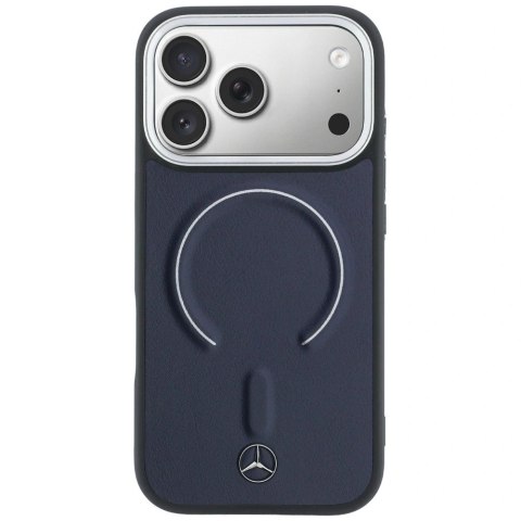 Etui Mercedes Leather 3D MagSafe na iPhone 17 Pro Max - granatowe
