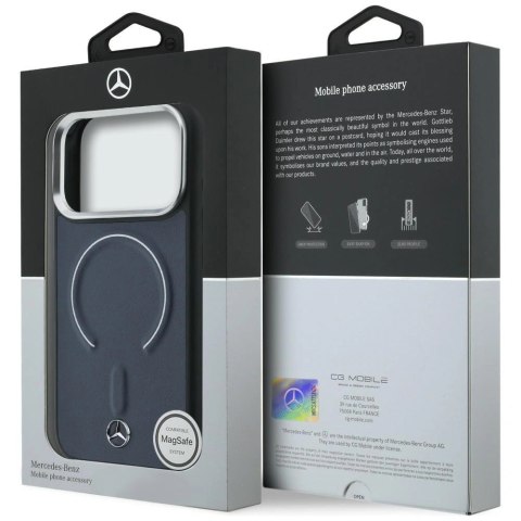 Etui Mercedes Leather 3D MagSafe na iPhone 17 Pro Max - granatowe