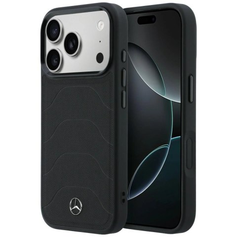 Etui Mercedes Leather Mesh with Bow Line MagSafe na iPhone 17 Pro Max - czarne