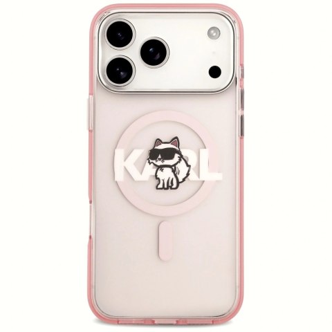 Etui Karl Lagerfeld IML Choupette Sketch Logo MagSafe na iPhone 17 Pro Max - różowe