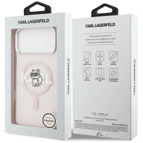 Etui Karl Lagerfeld IML Choupette Sketch Logo MagSafe na iPhone 17 Pro Max - różowe