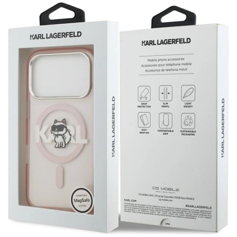 Etui Karl Lagerfeld IML Choupette Sketch Logo MagSafe na iPhone 17 Pro - różowe