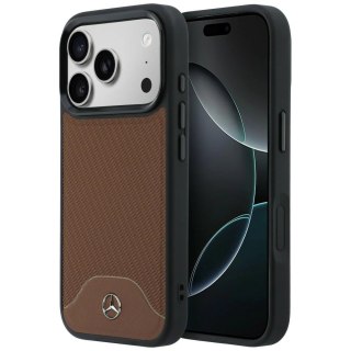 Etui Mercedes Leather Wood Effect and Curve MagSafe na iPhone 17 Pro - brązowe