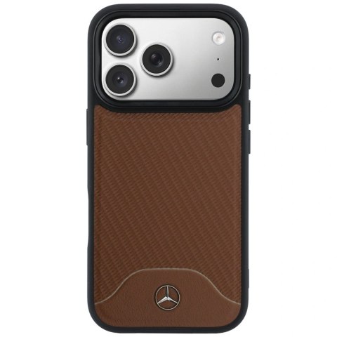 Etui Mercedes Leather Wood Effect and Curve MagSafe na iPhone 17 Pro - brązowe