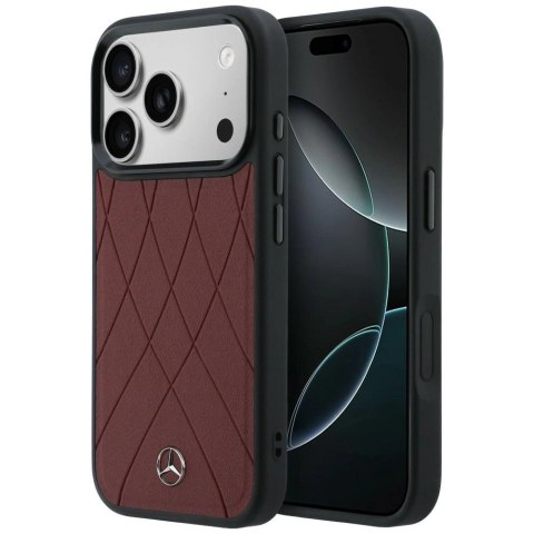 Etui Mercedes Leather with Crossed Lines MagSafe na iPhone 17 Pro Max - czerwone