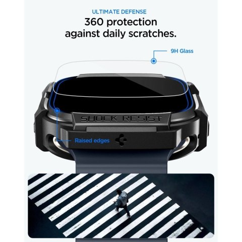 Etui Spigen Rugged Armor + Szkło hartowane 9H na Apple Watch Ultra 49 mm - czarne matowe