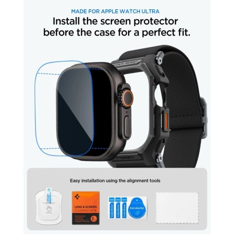 Pasek Spigen Lite Fit Pro + Szkło hartowane na wyświetlacz na Apple Watch Ultra 49 mm - czarny